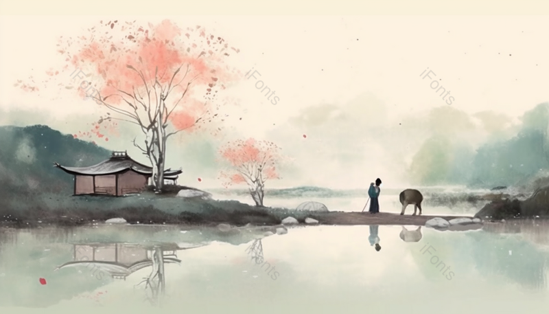 乡村生活水墨风格简约背景图,插画/手绘图,插画/手绘图库,插画/手绘图下载,插画/手绘